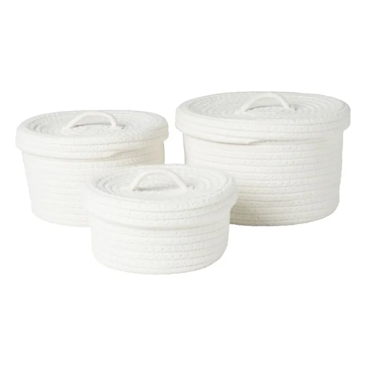 Xenos Mand met deksel Julia - wit - ø22x13 cm- Manden|Manden
