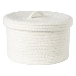 Xenos Mand met deksel Julia - wit - ø25x15 cm- Manden|Manden