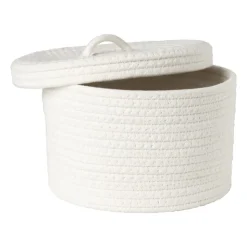 Xenos Mand met deksel Julia - wit - ø25x15 cm- Manden|Manden