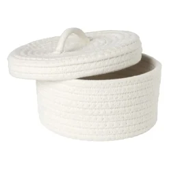 Xenos Mand met deksel Julia - wit - ø19x10 cm- Manden|Manden