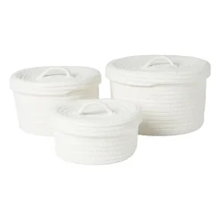 Xenos Mand met deksel Julia - wit - ø19x10 cm- Manden|Manden