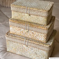 Xenos Mand met deksel Stijn - 11x27.5x17.5 cm - wit- Manden|Manden