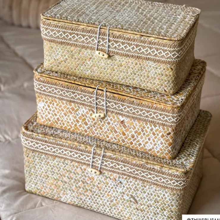 Xenos Mand met deksel Stijn - 11x27.5x17.5 cm - wit- Manden|Manden