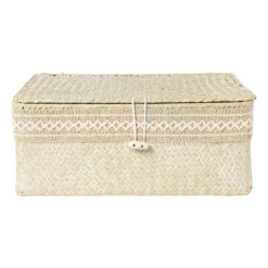 Xenos Mand met deksel Stijn - 12x30x21 cm - wit- Manden|Manden