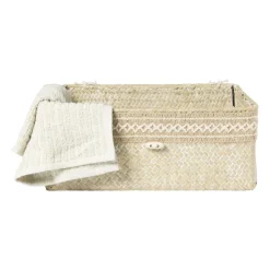 Xenos Mand met deksel Stijn - 12x30x21 cm - wit- Manden|Manden