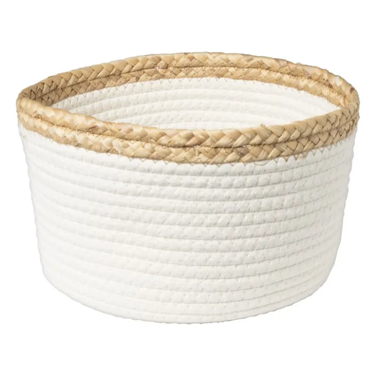 Xenos Mand wit met bruine rand - ø20x13 cm- Manden|Manden