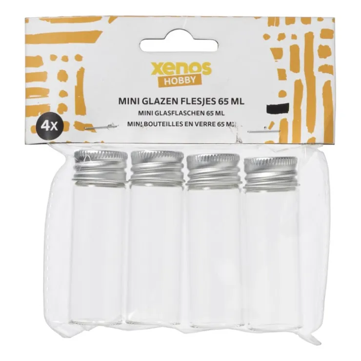 Xenos Mini glazenflesjes - 4x16 ml - set van 4- Voorraadpotten
