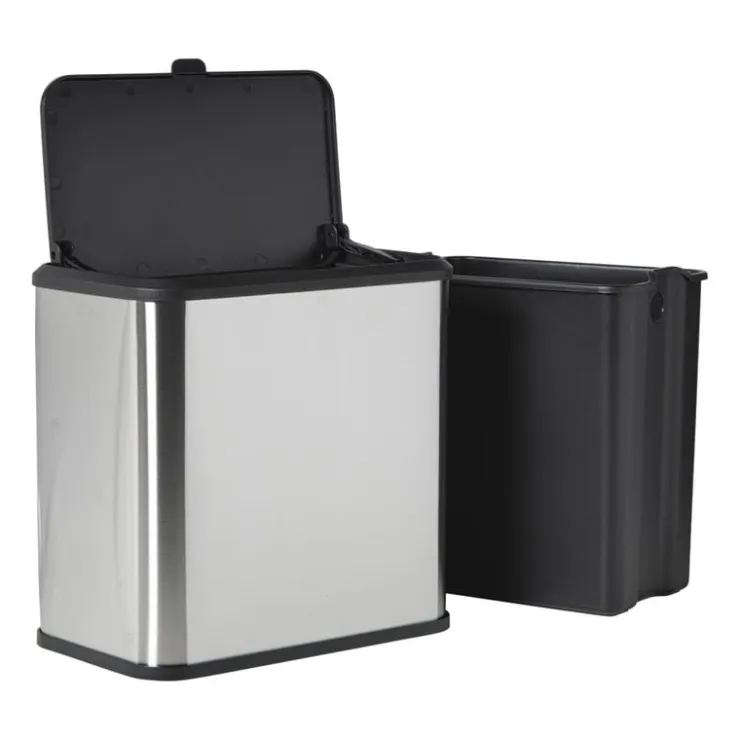 Xenos Mini prullenbak - zwart/zilverkleurig - 16.8x25x24.2 cm- Prullenbakken