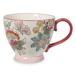 Xenos Mok bloemen en vlinder - multikleur - 350 ml- Mokken