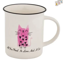 Xenos Mok kat met tekst - diverse kleuren - 300 ml- Mokken