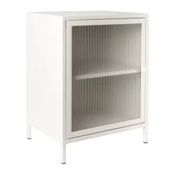 Xenos Nachtkastje Luca met geribbeld glazen deurtje - offwhite - 55.5x40x32 cm- Nachtkastjes