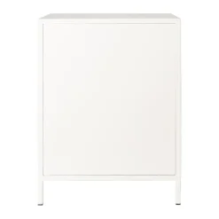 Xenos Nachtkastje Luca met geribbeld glazen deurtje - offwhite - 55.5x40x32 cm- Nachtkastjes