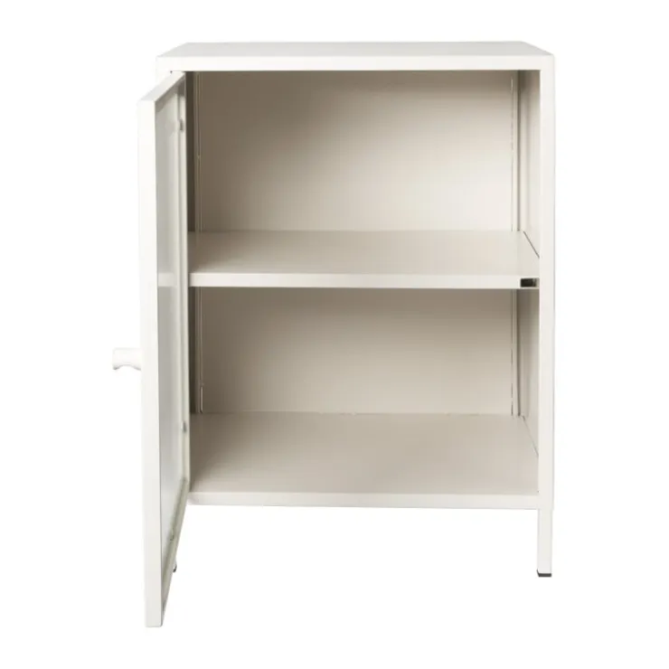 Xenos Nachtkastje Luca met geribbeld glazen deurtje - offwhite - 55.5x40x32 cm- Nachtkastjes
