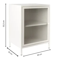 Xenos Nachtkastje Luca met geribbeld glazen deurtje - offwhite - 55.5x40x32 cm- Nachtkastjes