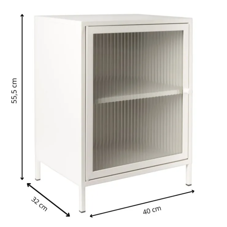 Xenos Nachtkastje Luca met geribbeld glazen deurtje - offwhite - 55.5x40x32 cm- Nachtkastjes