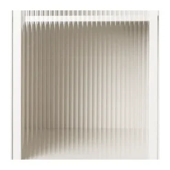Xenos Nachtkastje Luca met geribbeld glazen deurtje - offwhite - 55.5x40x32 cm- Nachtkastjes