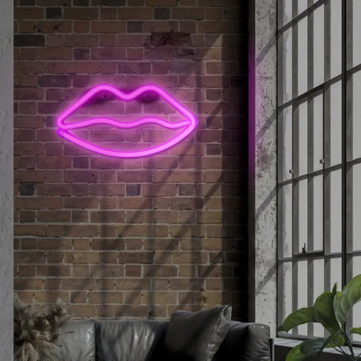 Xenos Neon LED lamp lippen - roze - 15x28x2 cm- Led Lampen