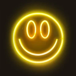 Xenos Neon LED lamp smiley - geel - ø33x2 cm- Kerstcadeaus|Led Lampen