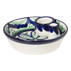 Xenos Olijvenbakje flor - groen/blauw - 16 cm- Schalen