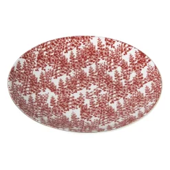 Xenos Ontbijtbord Mirna blaadjes - rood/wit - ø22x2 cm- Borden