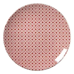 Xenos Ontbijtbord Mirna ruit - rood/wit - ø22x2 cm- Borden