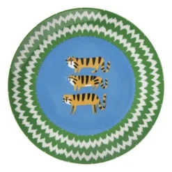 Xenos Ontbijtbord tijger - groen/blauw - ø21x2 cm- Borden