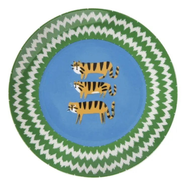 Xenos Ontbijtbord tijger - groen/blauw - ø21x2 cm- Borden