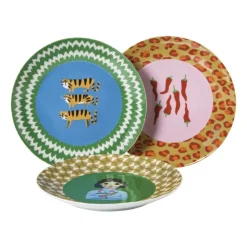 Xenos Ontbijtbord tijger - groen/blauw - ø21x2 cm- Borden