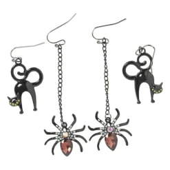 Xenos Oorbellen spin - zwart- Verkleedaccessoires