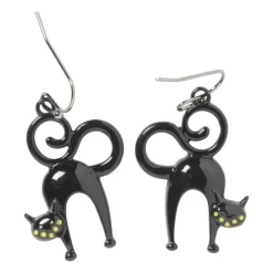 Xenos Oorbellen zwarte kat - zwart- Verkleedaccessoires