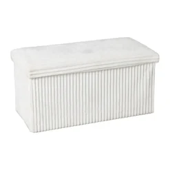 Xenos Opbergbox teddy rib rechthoekig - wit - 38x76x38 cm- Opbergboxen