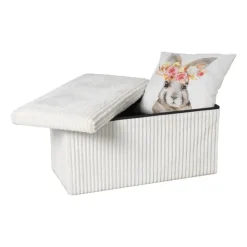 Xenos Opbergbox teddy rib rechthoekig - wit - 38x76x38 cm- Opbergboxen
