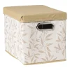 Xenos Opbergdoos met deksel leafs - bruin/beige - 30x24x22 cm- Opbergboxen