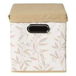 Xenos Opbergdoos met deksel leafs - bruin/beige - 30x24x22 cm- Opbergboxen