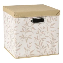 Xenos Opbergdoos met deksel leafs - bruin/beige - 30x30x30 cm- Opbergboxen