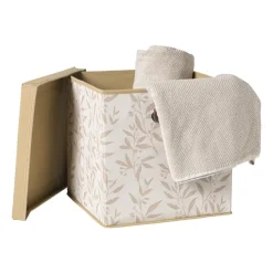 Xenos Opbergdoos met deksel leafs - bruin/beige - 30x30x30 cm- Opbergboxen