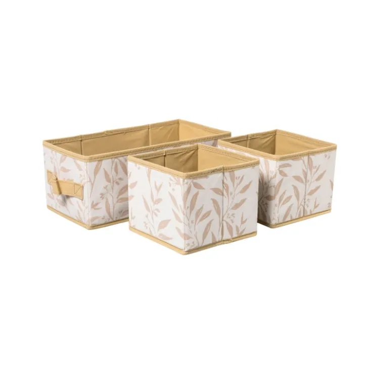 Xenos Opbergdozen leafs - bruin/beige - set van 3- Opbergboxen
