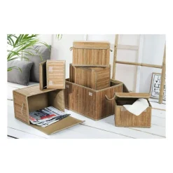 Xenos Opbergmand met deksel - bamboe - 18x29x18 cm- Manden|Manden