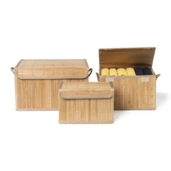 Xenos Opbergmand met deksel - bamboe - 16x24x14 cm- Opbergbakken|Manden