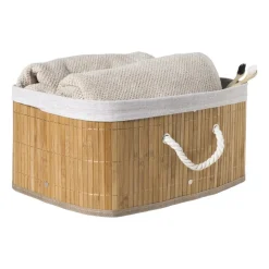 Xenos Opbergmand rechthoek laag - bamboe - 26x35x18 cm- Opbergboxen|Manden