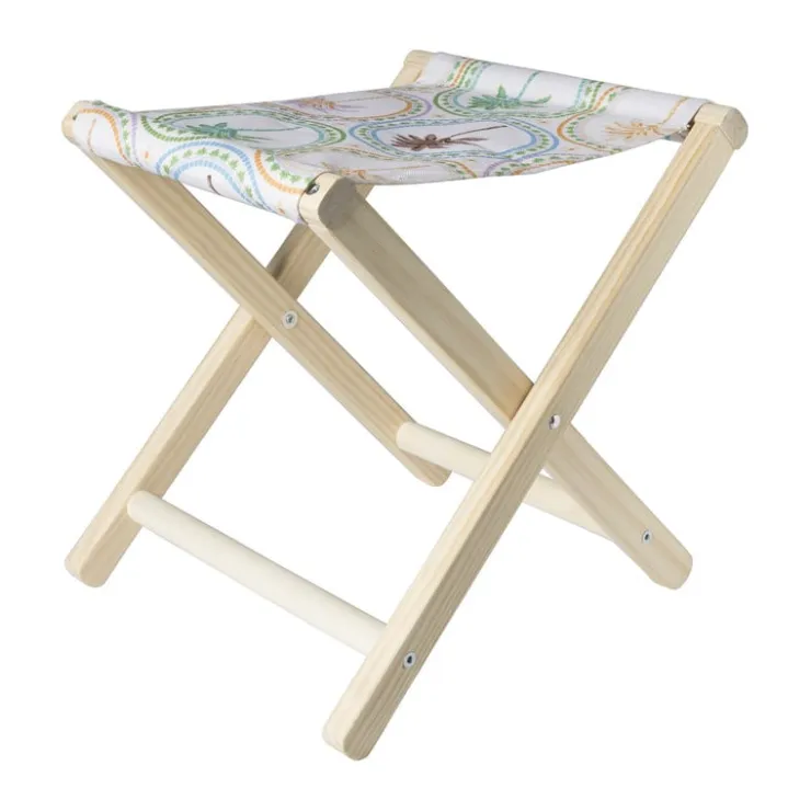 Xenos Opvouwbaar strandkrukje palm - multikleur - 37x32x35 cm- Strandaccessoires