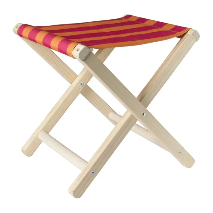Xenos Opvouwbaar strandkrukje streep - roze/rood - 37x32x35 cm- Strandaccessoires