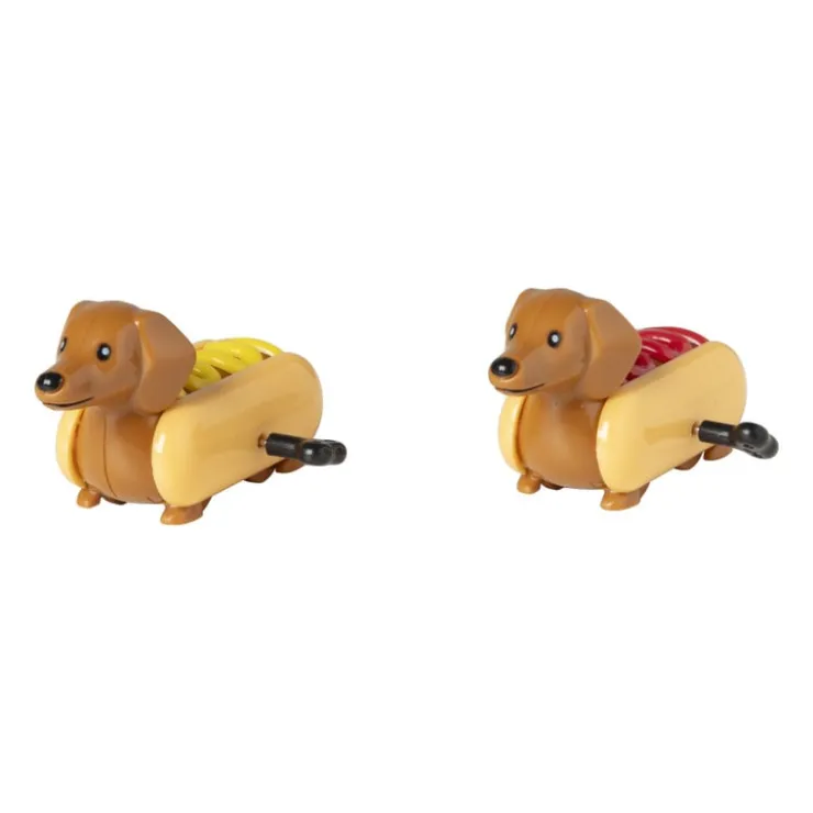 Xenos Opwindbare teckels set van 2 - bruin - 5.5x11x5 cm- Spellen