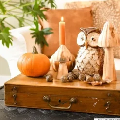 Xenos Paddenstoel - hout - ø7x20 cm- Decoratieve Beelden