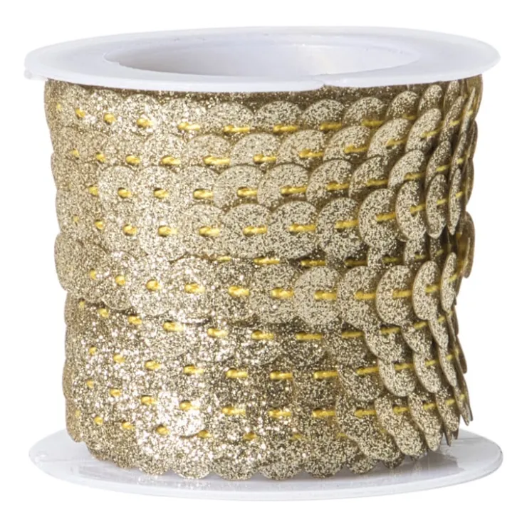 Xenos Pailettenband - goudkleurig - 5 meter- Knutselspullen|Kerstcadeaus