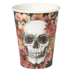 Xenos Papieren beker Day of the Dead - set van 10 - ø8x17 cm- Wegwerpservies