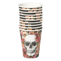 Xenos Papieren beker Day of the Dead - set van 10 - ø8x17 cm- Wegwerpservies