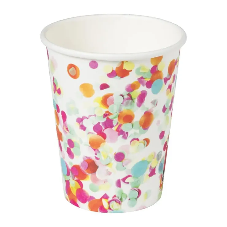 Xenos Papieren bekers - confetti - set van 8- Wegwerpservies|Kinderfeestjes