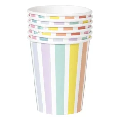 Xenos Papieren bekers gestreept pastel - set van 6- Wegwerpservies