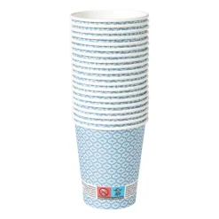 Xenos Papieren bekers met print - blauw/wit - ø9.1 cm- Wegwerpservies
